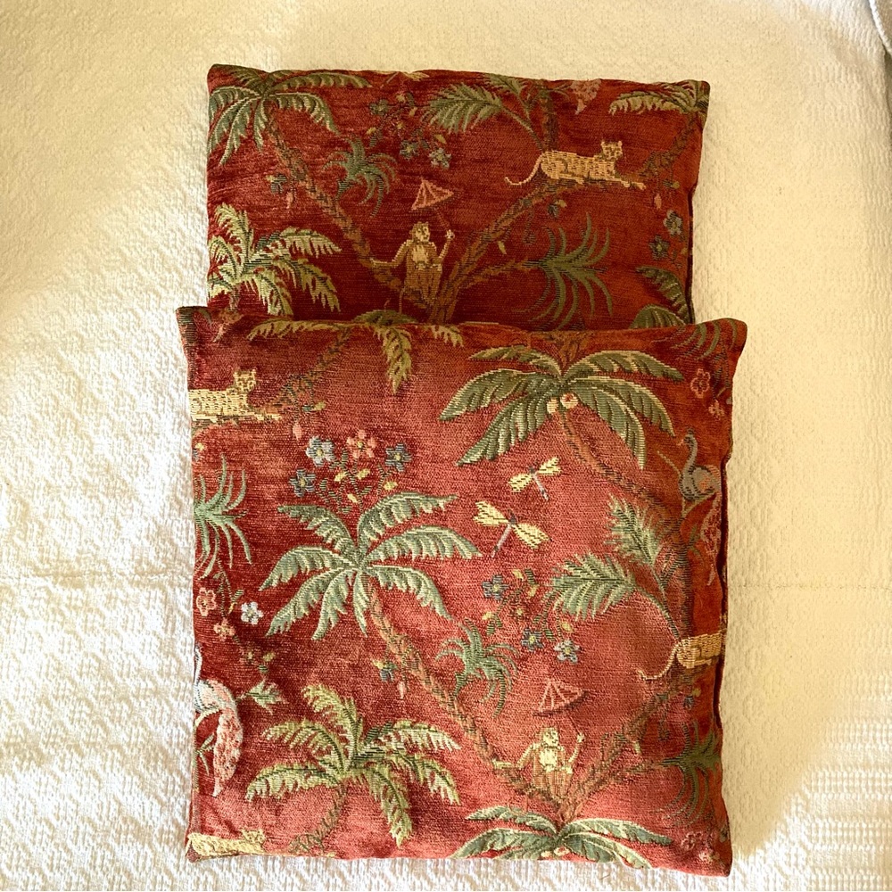 Set of 2 Accent Pillows with Palm Trees and Jungle Animals